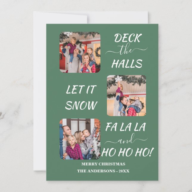 Elegant Joyful Fun Three Photos Christmas  Holiday Card (Front)