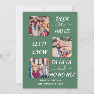 Elegant Joyful Fun Three Photos Christmas Holiday Card