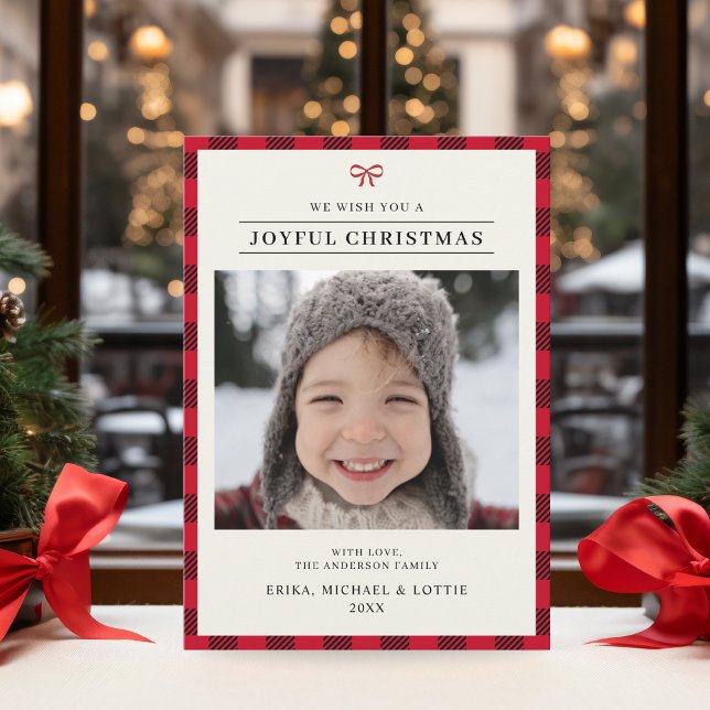 Elegant Joyful Merry Christmas Red Bow Holiday Card (Creator Uploaded)