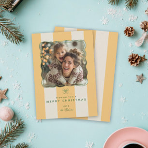 Elegant Joyful Stripe Happy Family Photo Christmas Holiday Card