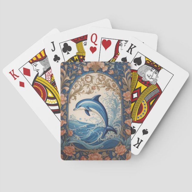 Elegant Jumping Dolphin William Morris Inspired Playing Cards (Back)