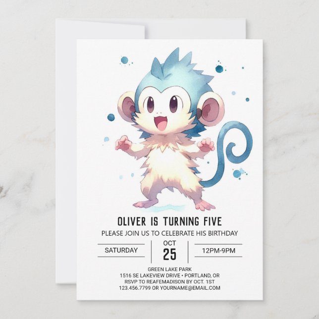 Elegant Jungle Monkey Birthday Invitation (Front)