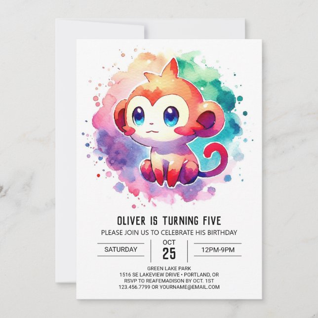Elegant Jungle Monkey Birthday Invitation (Front)