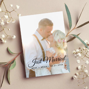 Elegant Just Married Custom Photo Modern Wedding Announcement