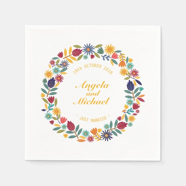 Elegant Just Married Floral Wedding | Napkin (Front)
