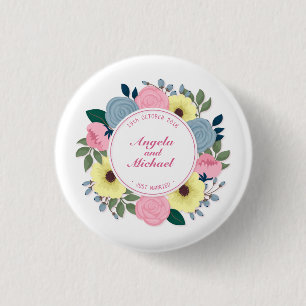 Elegant Just Married Floral Wedding   Pin Button