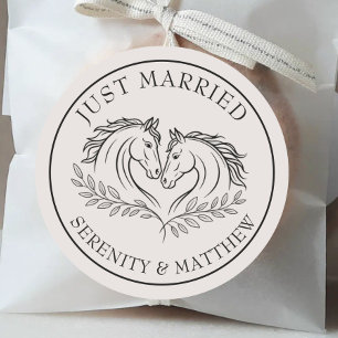 Elegant Just Married Horse Rustic Country Wedding Classic Round Sticker