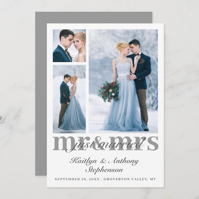 Elegant Just Married Mr Mrs Custom Colour Wedding Announcement (Front/Back)