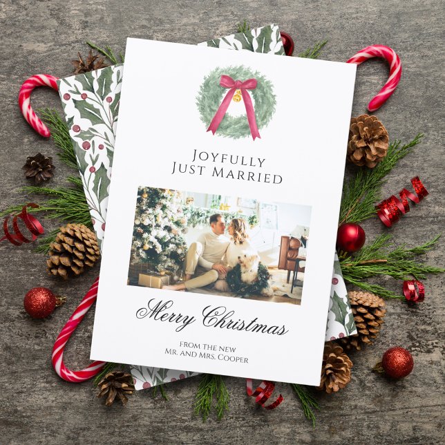 Elegant Just Married Newlywed Christmas Photo Card (Creator Uploaded)