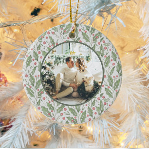 Elegant Just Married Newlywed Photo Christmas Ceramic Tree Decoration