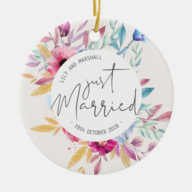 Elegant Just Married Wedding | Ceramic Ornament (Front)