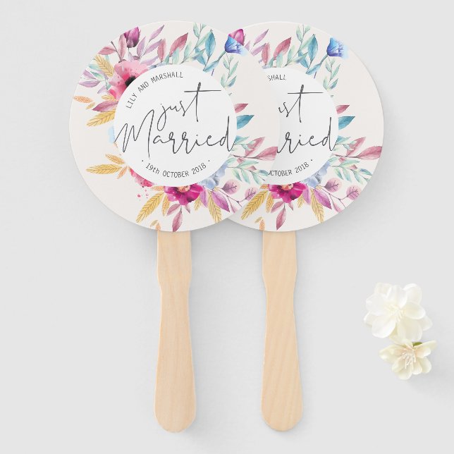 Elegant Just Married Wedding | Hand Fans (Front and Back)