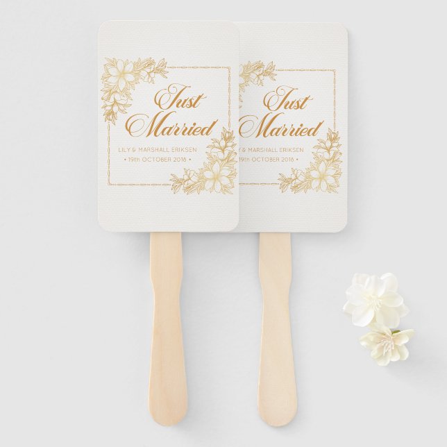 Elegant Just Married Wedding | Hand Fans (Front and Back)