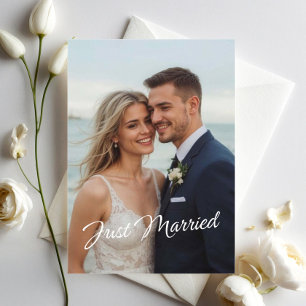 Elegant Just Married Wedding Photo Announcement Postcard