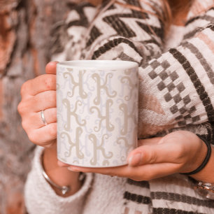 Elegant K Initial Pattern Classy Grey Taupe White Coffee Mug