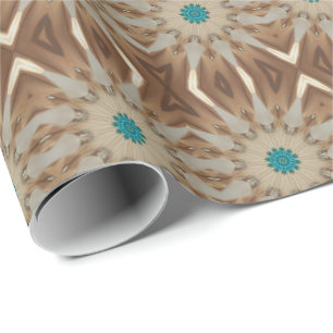 Elegant Kaleidoscopic Design Chic Brown Turquoise Wrapping Paper