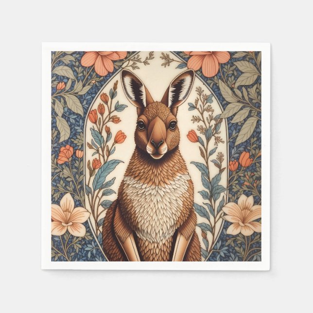 Elegant Kangaroo William Morris Inspired  Napkin (Front)