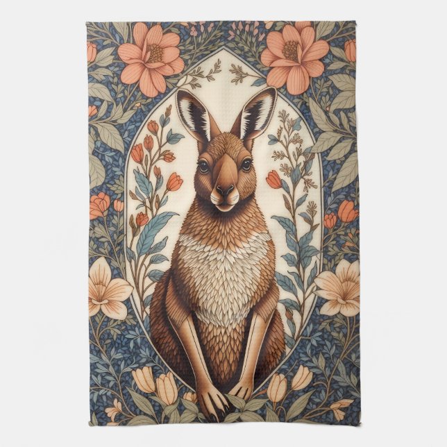 Elegant Kangaroo William Morris Inspired  Tea Towel (Vertical)