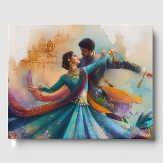 ✨Elegant Kathak Couple Dance Watercolor Artwork Guest Book