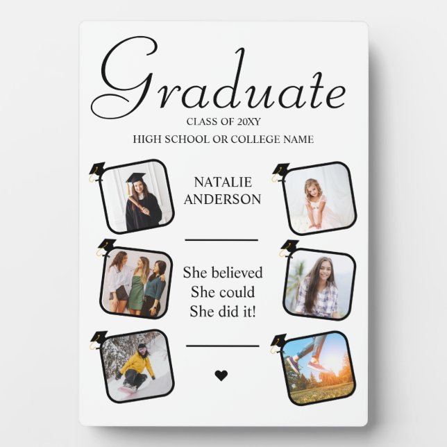 Elegant Keepsake Photo Collage Graduation Plaque (Front)