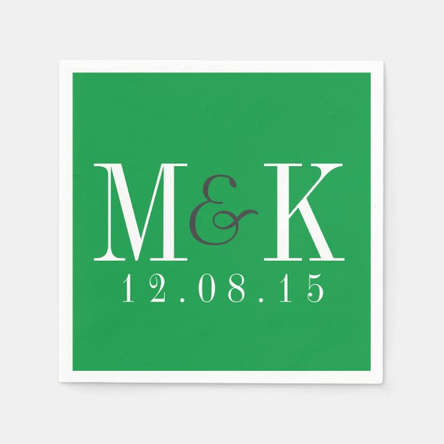 Elegant Kelly Green Monogram Wedding Napkins (Front)