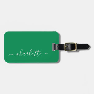 Elegant Kelly Green Script Name Personalised Luggage Tag