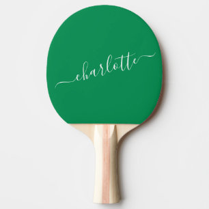 Elegant Kelly Green Script Name Personalised  Ping Pong Paddle