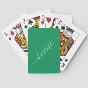 Elegant Kelly Green Script Name Personalised Playing Cards