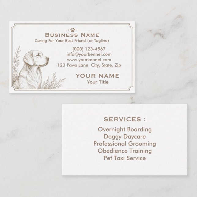 Elegant Kennel Customisable  Business Card (Front/Back)