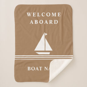 Elegant Khaki Boat Nautical Name Text Sherpa Blanket