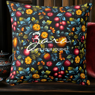 Elegant Khokhloma Floral Design Personalised Cushion