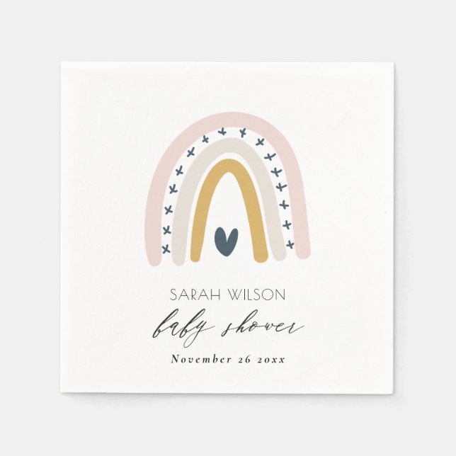 ELEGANT KIDS BLUE BLUSH RAINBOW HEART BABY SHOWER NAPKIN (Front)