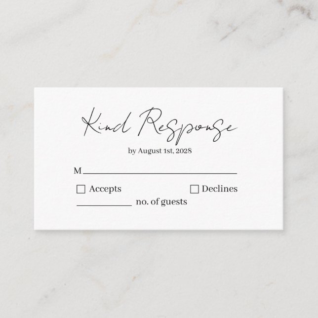Elegant Kind Response RSVP Card (Front)