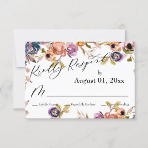 Elegant Kindly Respond Watercolor Boho Floral RSVP Card