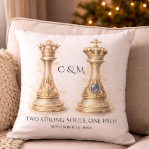 Elegant King Queen Couple Gift Gold Chess Cushion