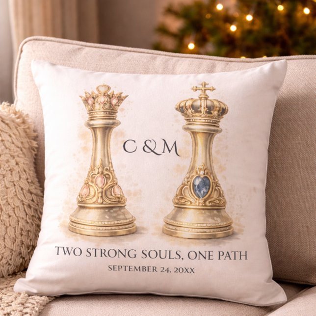 Elegant King Queen Couple Gift Gold Chess Cushion (Creator Uploaded)