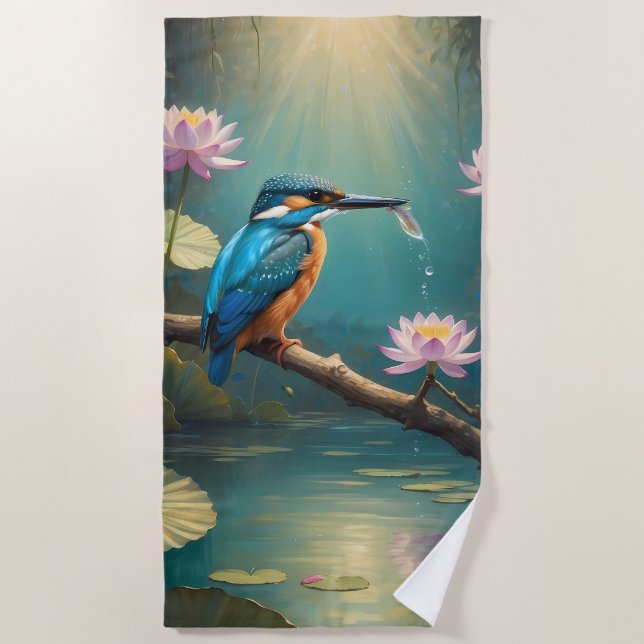 Elegant Kingfisher Bird  Beach Towel (Front)