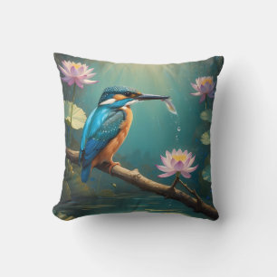 Elegant Kingfisher Bird Cushion