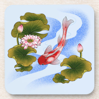 Elegant koi carp in lotus pond coaster