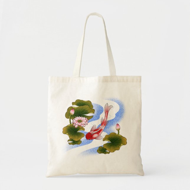 Elegant koi carp in lotus pond  tote bag (Front)