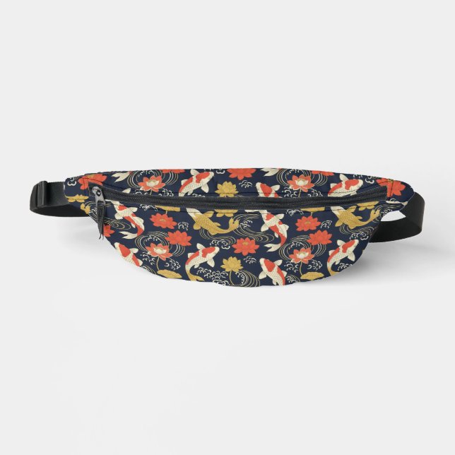 Elegant Koi Fish and Lotus Pattern Bum Bags (Front)