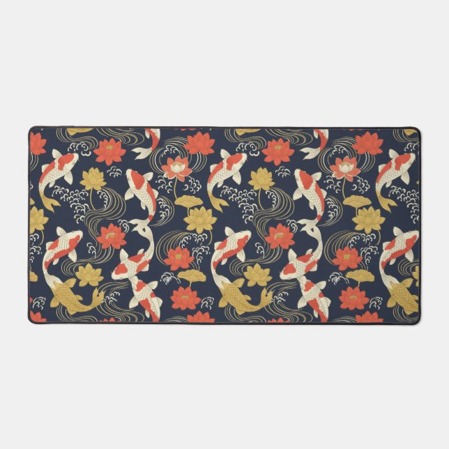 Elegant Koi Fish and Lotus Pattern Desk Mat (Front)