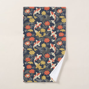 Elegant Koi Fish and Lotus Pattern Hand Towel
