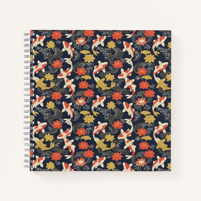 Elegant Koi Fish and Lotus Pattern Notebook (Front)