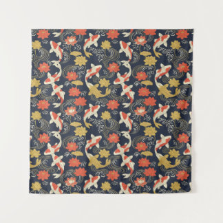 Elegant Koi Fish and Lotus Pattern Tapestry