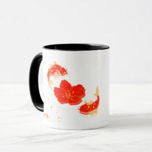 Elegant Koi Fish and Red Blossom Art Japanese St Mug