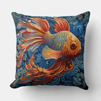 Elegant Koi Fish Blue/Orange accent  pillow