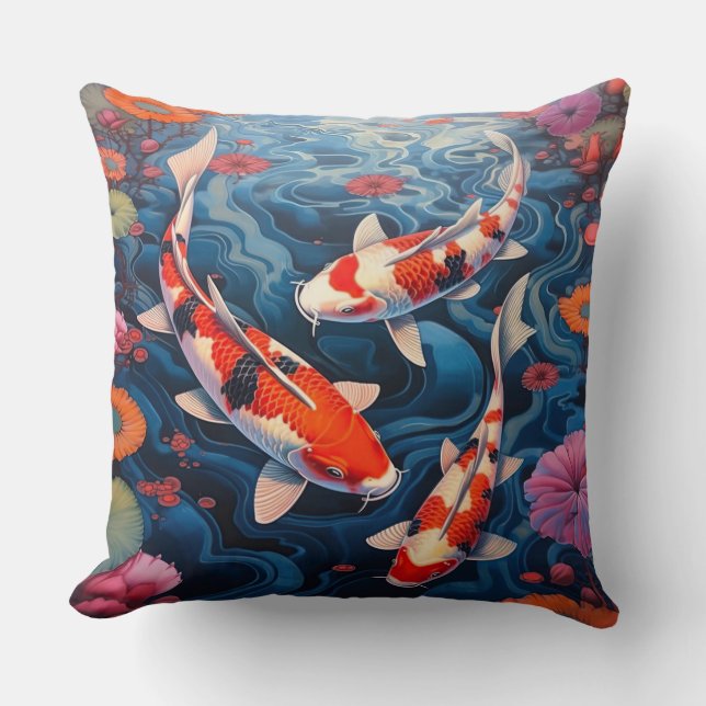Elegant Koi Fish Blue/Orange accent  pillow (Front)