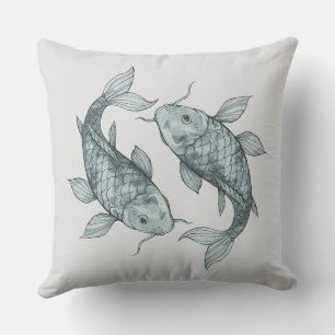 Elegant Koi Fish Watercolor Art   Japanese Style Cushion