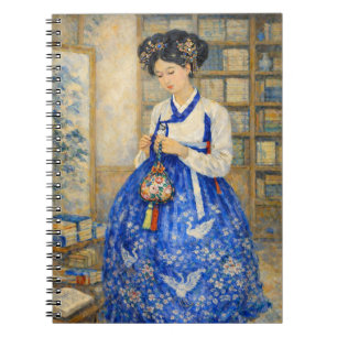 Elegant Korean Hanbok Girl with Lucky Pouch Notebook